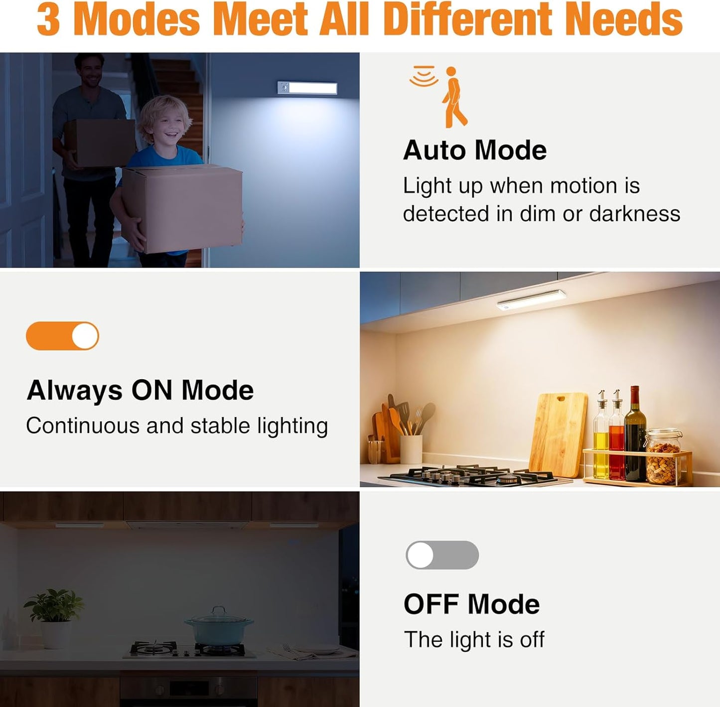 zemty rechargeable under cabinet light with 3 working modes
