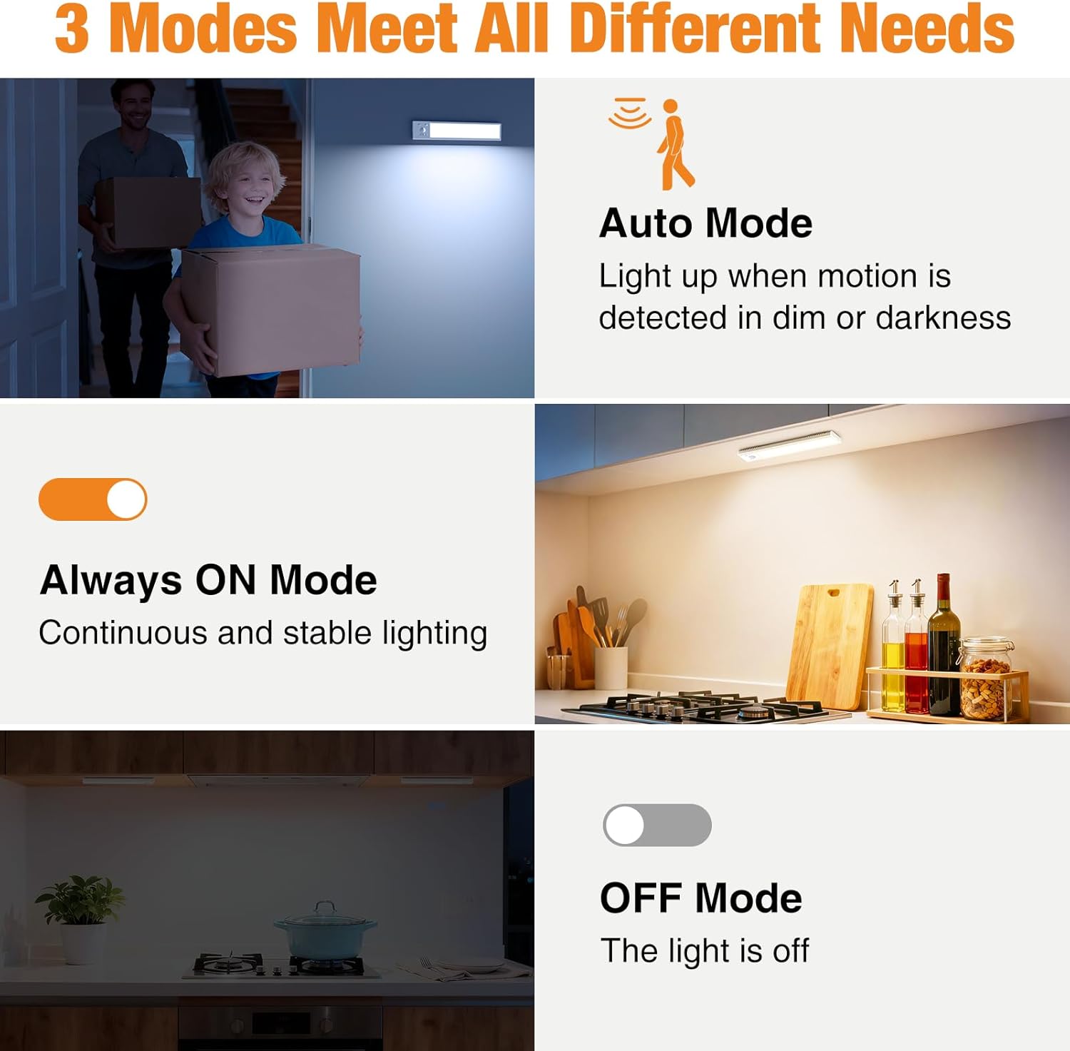 zemty rechargeable under cabinet light with 3 working modes
