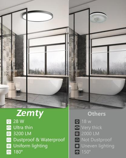 Zemty 12 Inches Black Round LED Flush Mount Ceiling Light