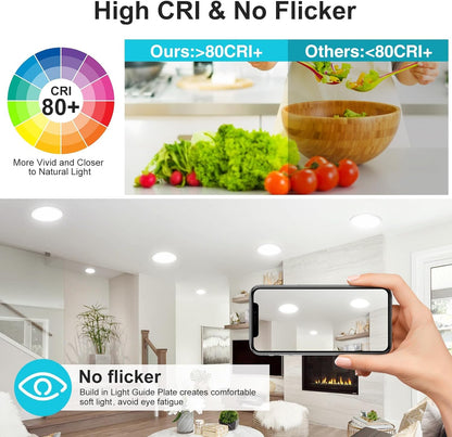 White Flush Mount Ceiling Light Color Selectable,Ultra-Thin Round Ceiling Lighting Fixture for Bedroom Kitchen Pantry Basement