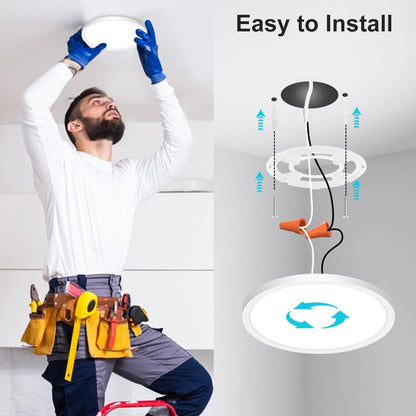 White Flush Mount Ceiling Light Color Selectable,Ultra-Thin Round Ceiling Lighting Fixture for Bedroom Kitchen Pantry Basement