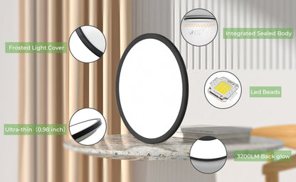 6Pack 3 Color Temperature Black LED Flush Mount Ceiling Light-12"