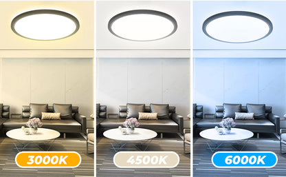 6Pack 3 Color Temperature Black LED Flush Mount Ceiling Light-12"