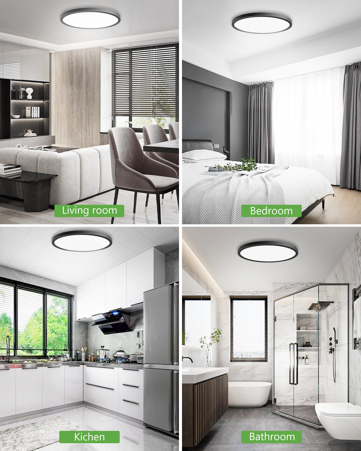 Zemty 12 Inches Black Round LED Flush Mount Ceiling Light