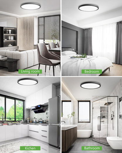 Zemty 12 Inches Black Round LED Flush Mount Ceiling Light