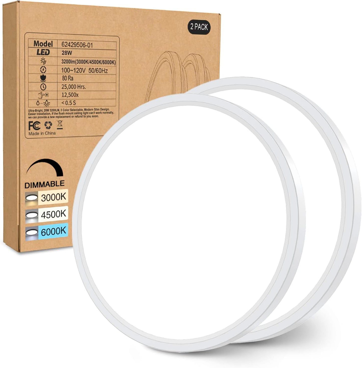 2PACK White Flush Mount LED Ceiling Light Fixture-12"