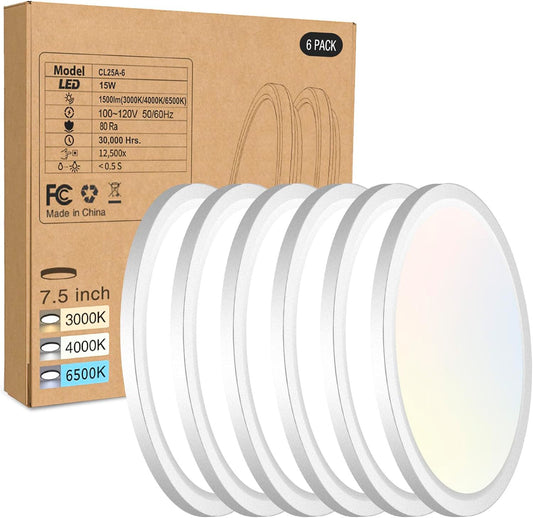 6PACK White LED Flush Mount Ceiling Light 7.5"