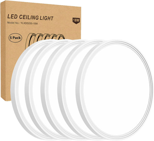 5Pack White LED Round Flat Low Profile Ceiling Lamp-9",Non-dimmable