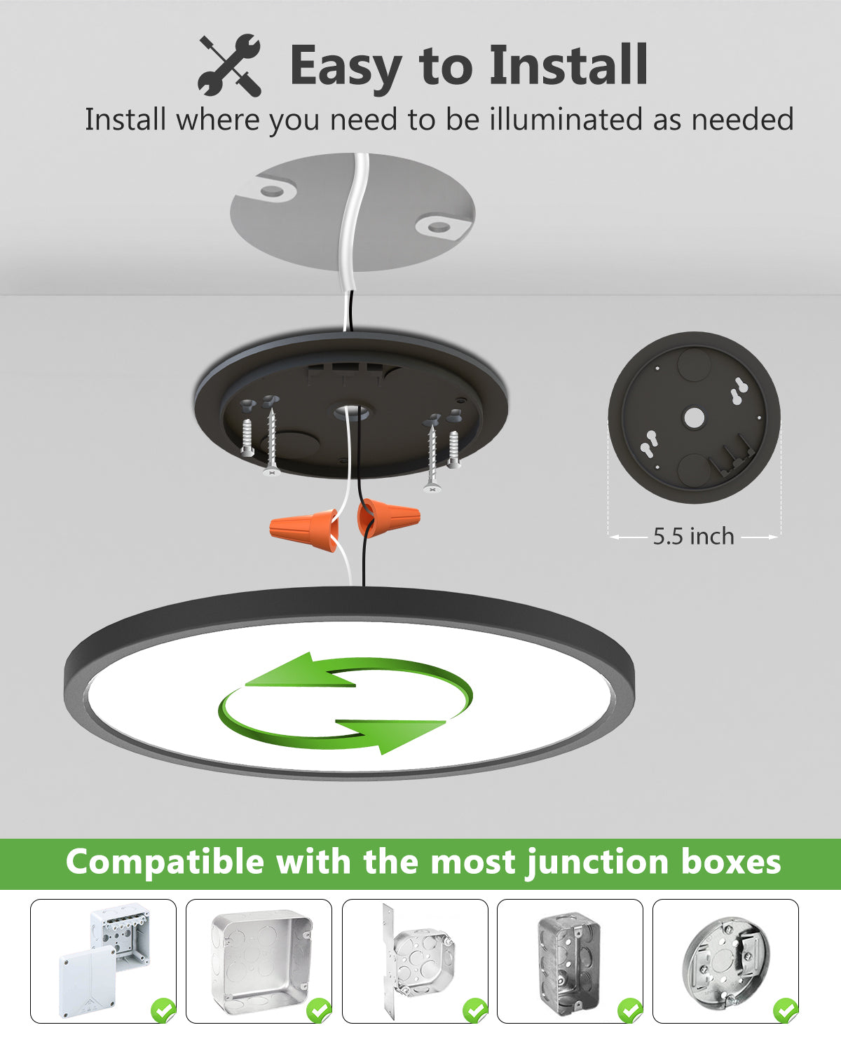 Zemty 12 Inches Black Round LED Flush Mount Ceiling Light