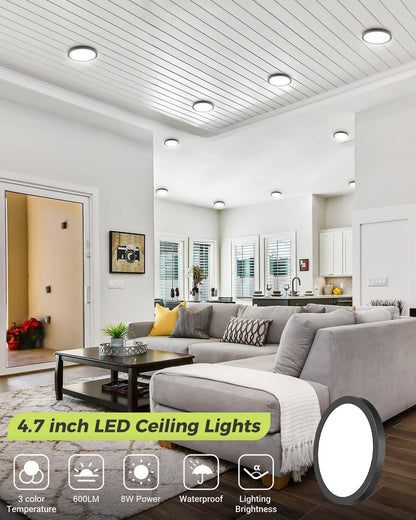4.7 inch LED ceiling lights with 3 color temperature, 600LM, 8W, waterproof, suitable for living room, bedroom and kitchen