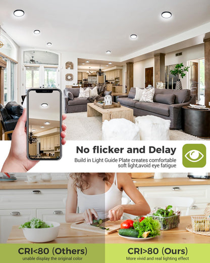flicker-free LED ceiling light with CRI>80, soft light to avoid eye fatigue, true color rendering