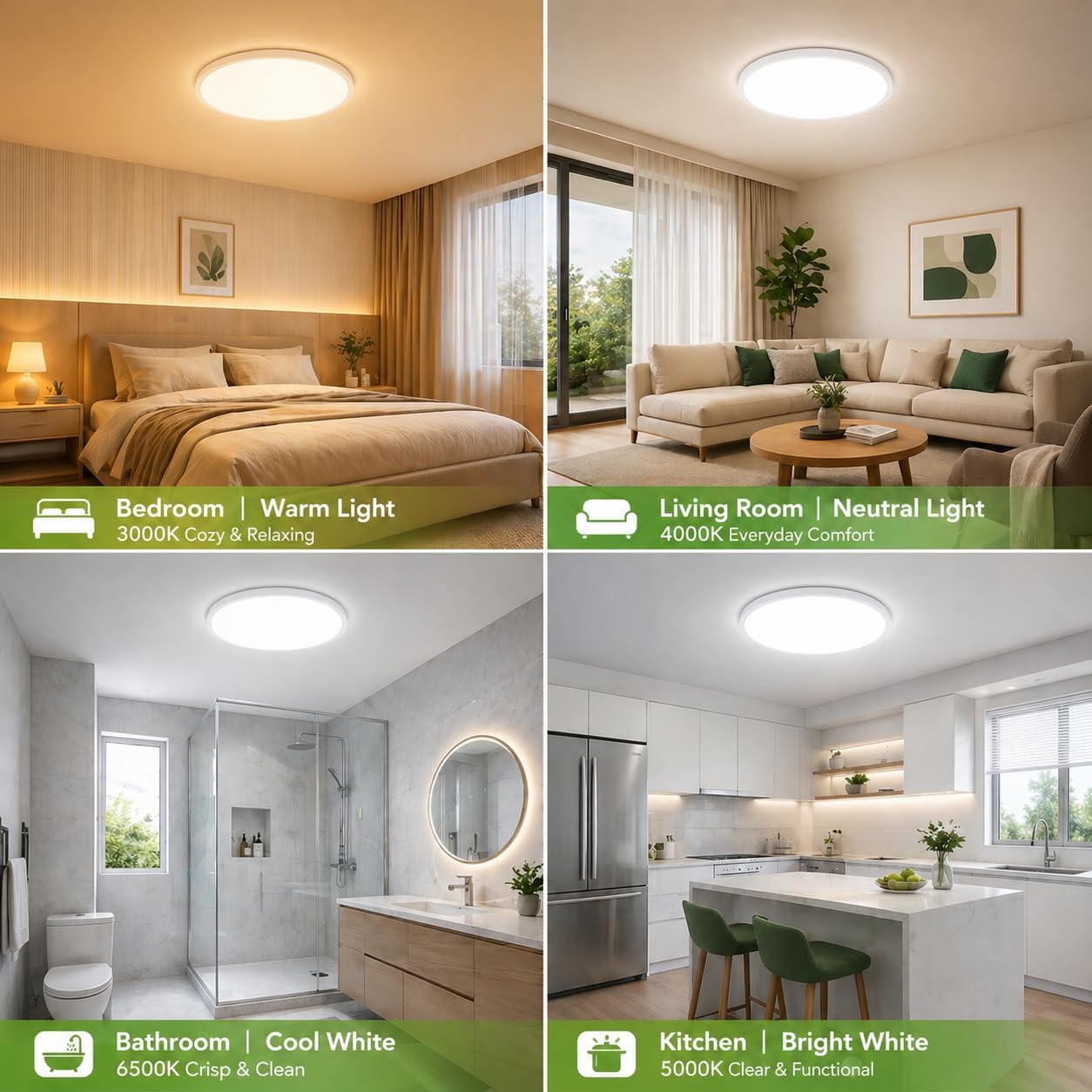  Zemty CL62 ceiling light for bedroom, living room, bathroom, kitchen with different color temps