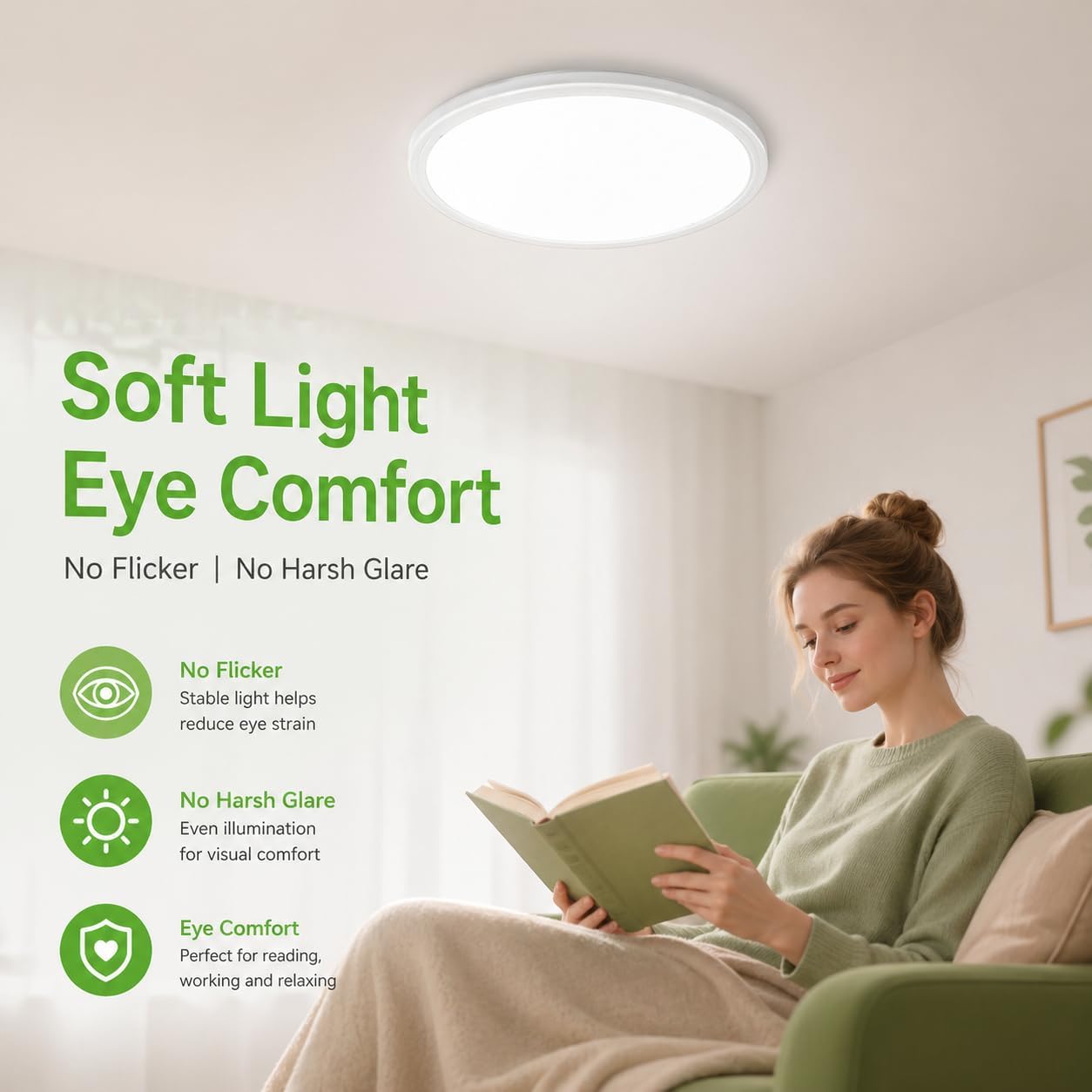 Zemty CL62 ceiling light with flicker-free, glare-free soft light for eye comfort