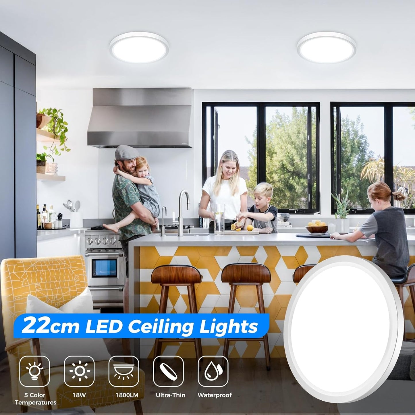 Zemty CL87 18W ceiling light, 1800LM brightness, 22cm size, IP54 waterproof
