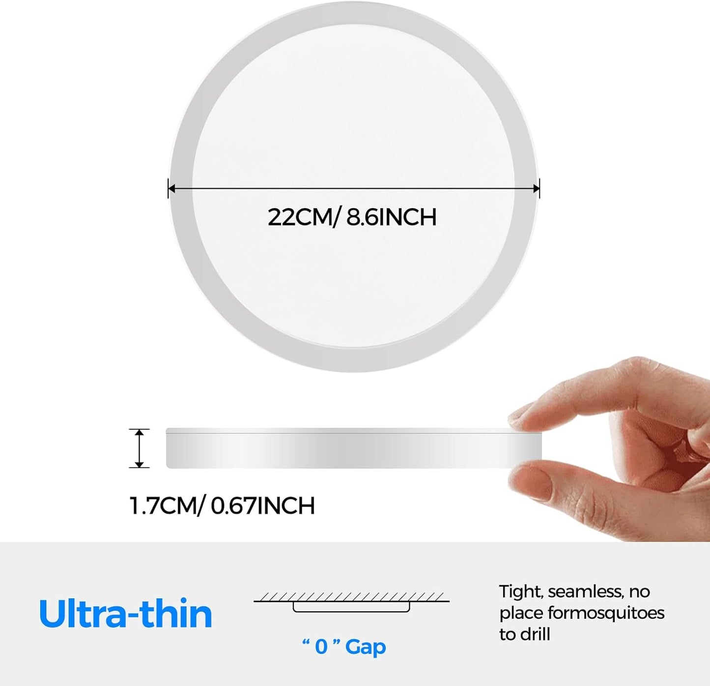 Zemty CL87 22cm round ceiling light, 0.67-inch ultra-slim profile, dustproof seamless design