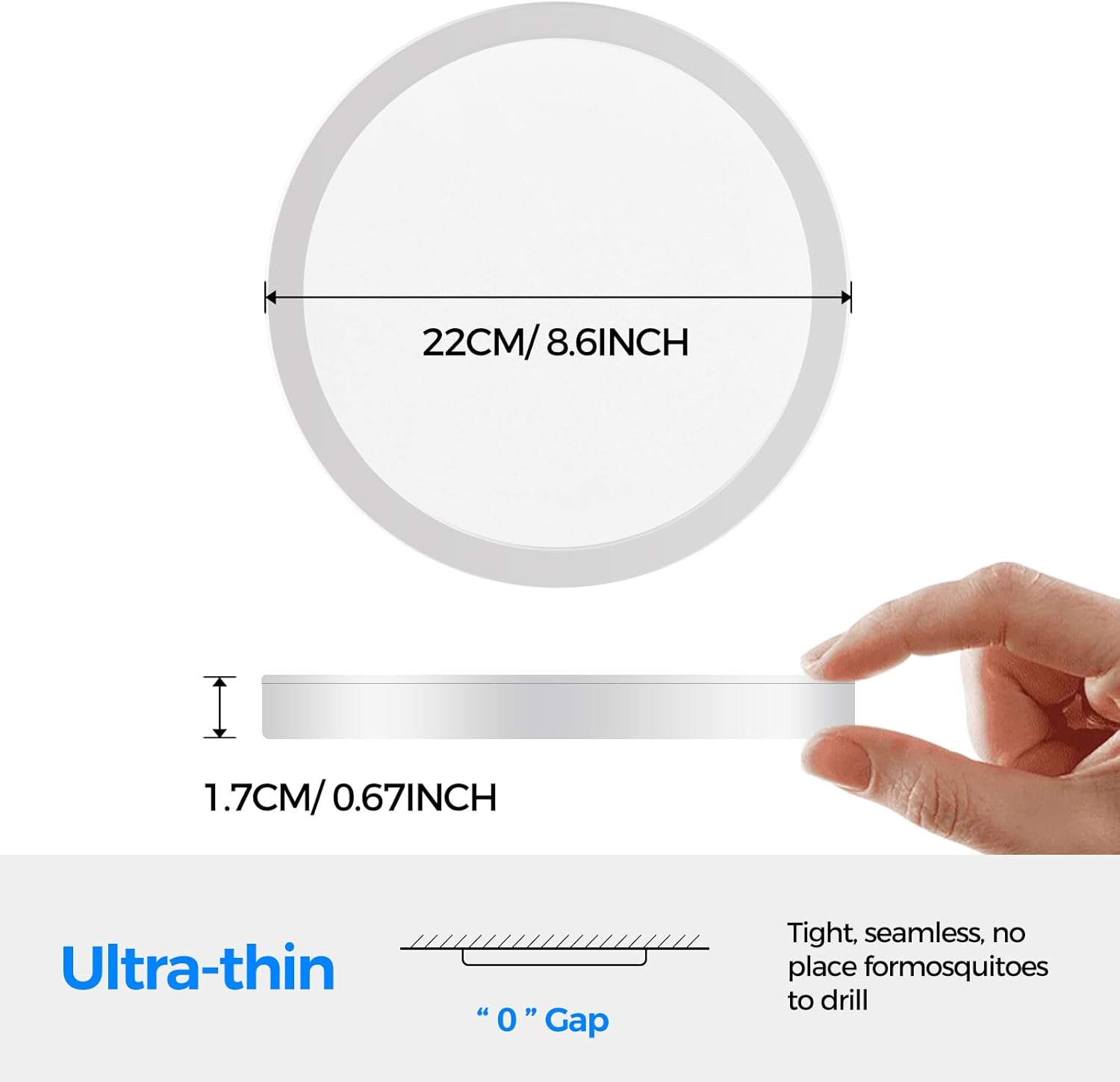 Zemty CL87 22cm round ceiling light, 0.67-inch ultra-slim profile, dustproof seamless design