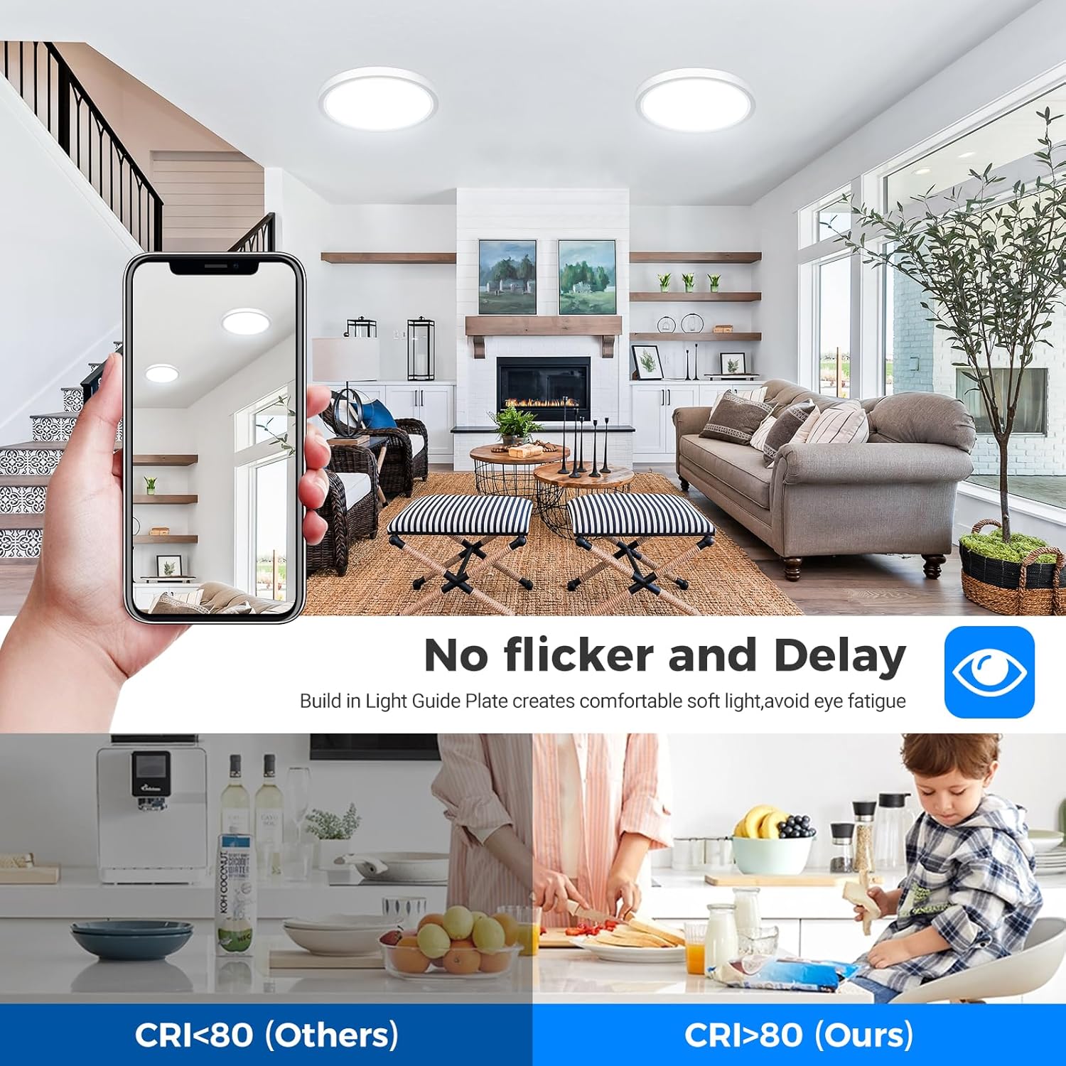 Zemty CL87 ceiling light with flicker-free soft light, CRI>80 for eye comfort
