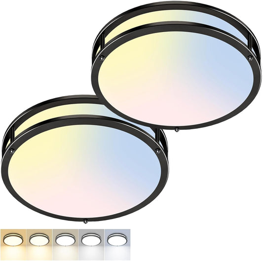 Zemty CL90 black double-ring LED ceiling light 2-pack, 5 color temperature flush mount light