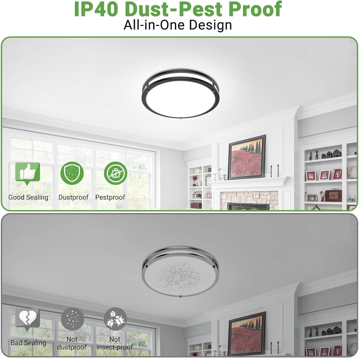 Zemty CL90 ceiling light with IP40 dustproof and pestproof design, all-in-one sealed structure
