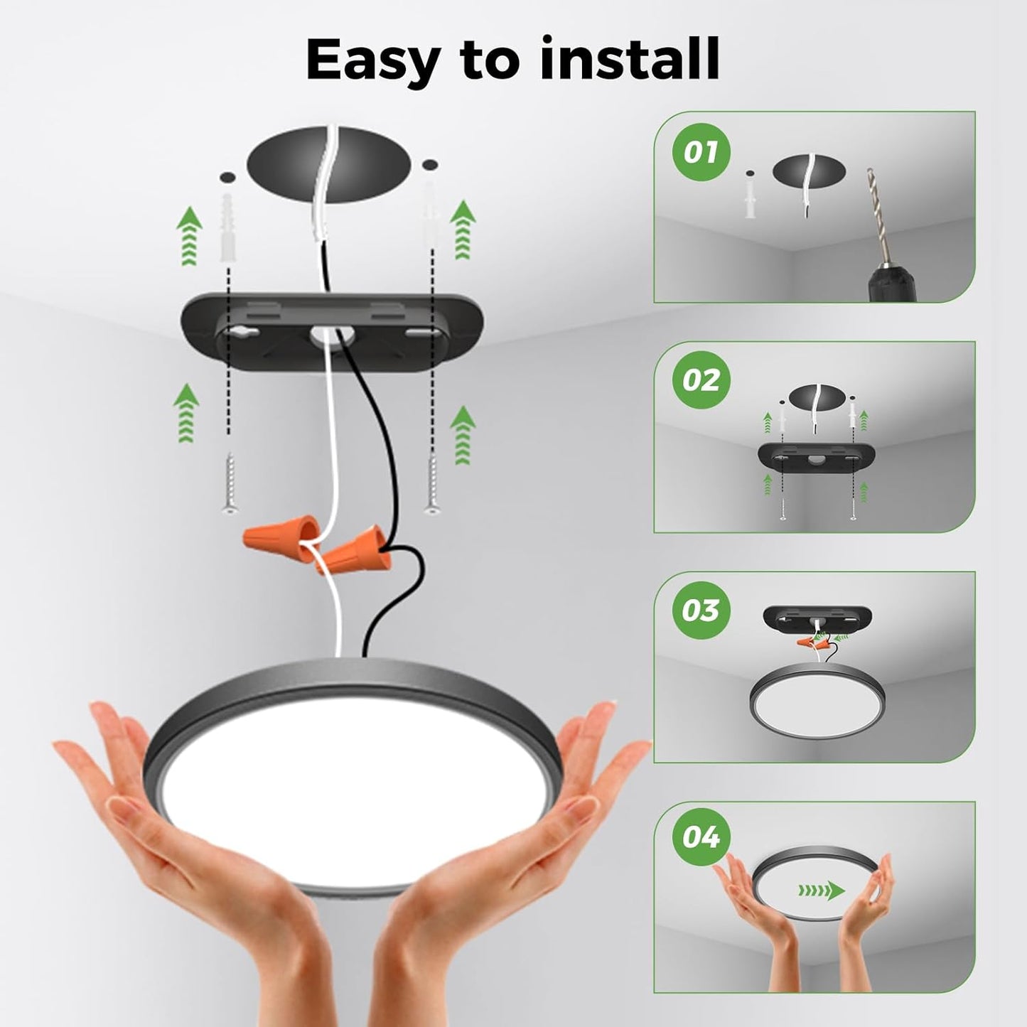 Zemty CLS16 ceiling light 4-step installation guide, compatible with standard junction boxes