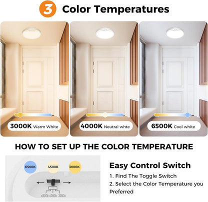 Zemty CLS18S ceiling light with 3 color temperatures (3000K warm/4000K neutral/6500K cool), toggle switch control