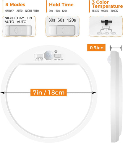 Zemty CLS18S 7in/18cm ultra-thin ceiling light, 0.94in thickness, with 3 modes, 3 timers and 3 color temperatures