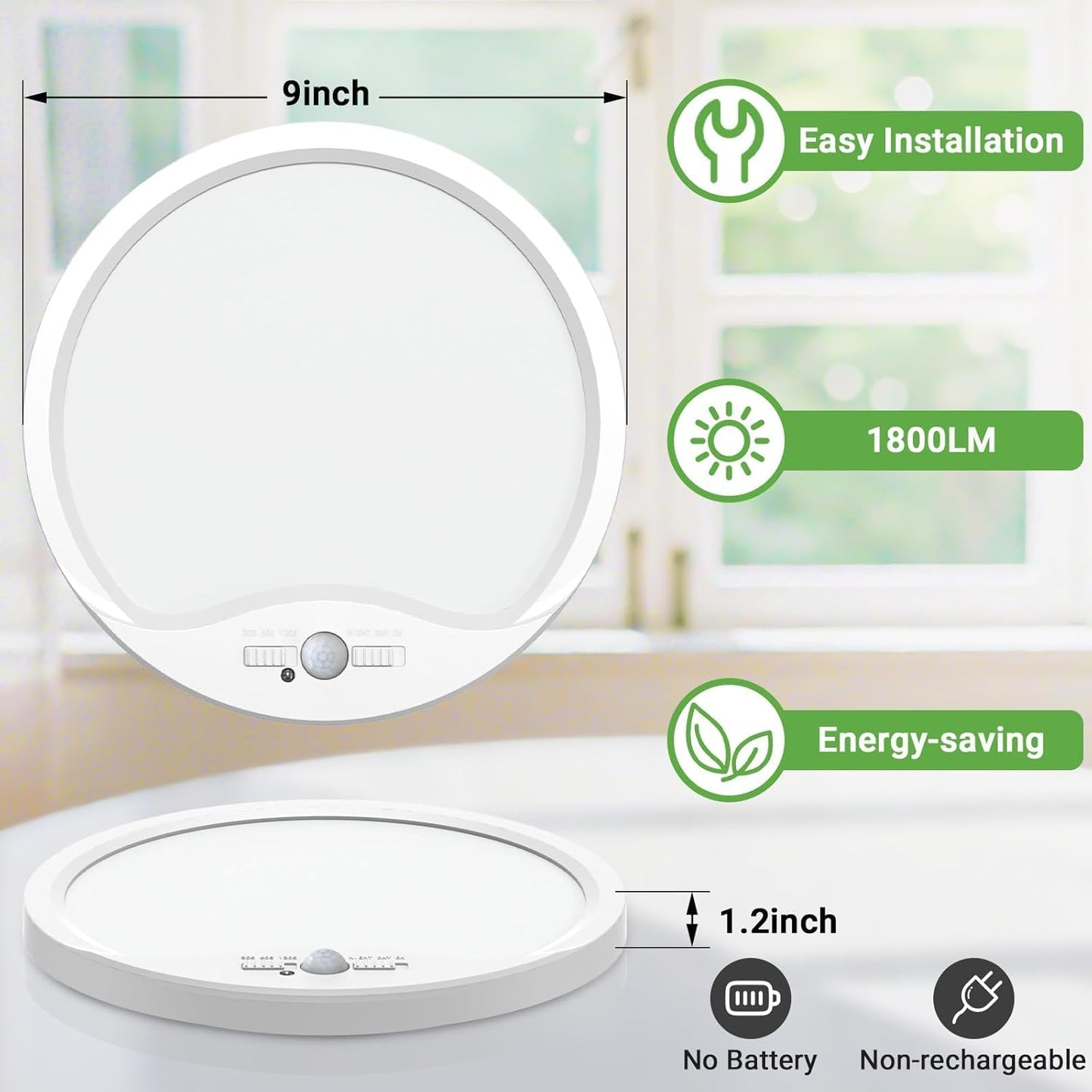 Zemty CLS22S 9-inch ceiling light, 1800LM brightness, easy installation, energy-saving, no battery design