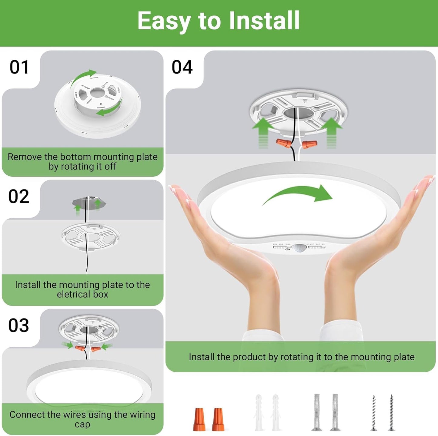 Zemty CLS22S ceiling light installation guide, 4-step quick install with included hardware