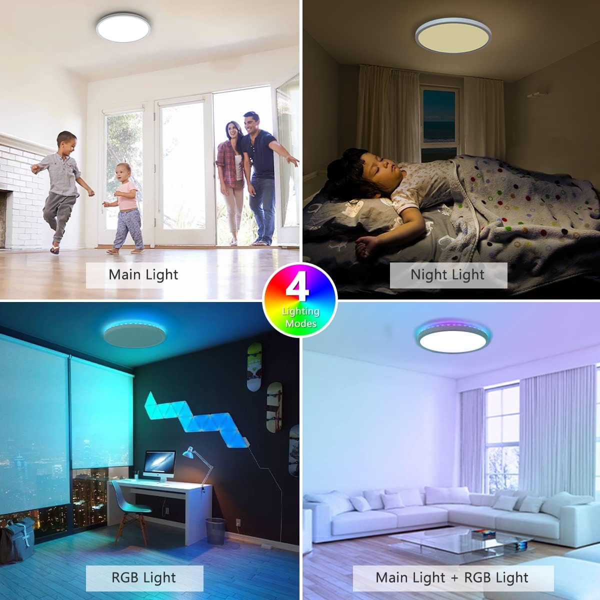 Zemty CLS29R ceiling light with 4 modes: main light, night light, RGB light, main + RGB combo