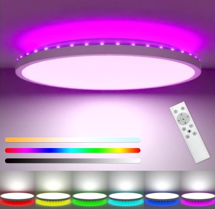 Zemty CLS29R RGB LED ceiling light with remote control, multi-color backlight and dimmable main light