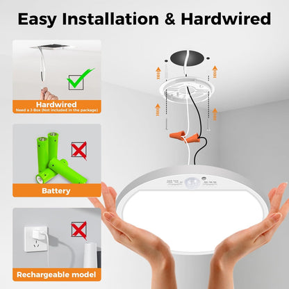 Zemty CLS29S hardwired ceiling light installation guide, requires J-Box, no battery or rechargeable power