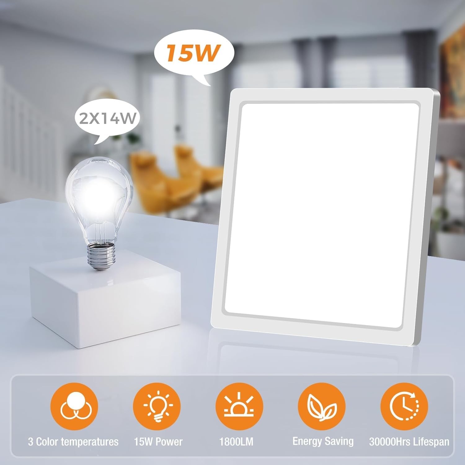 Zemty CLSF18 15W ceiling light, 1800LM brightness, energy-saving design with 30000hrs lifespan