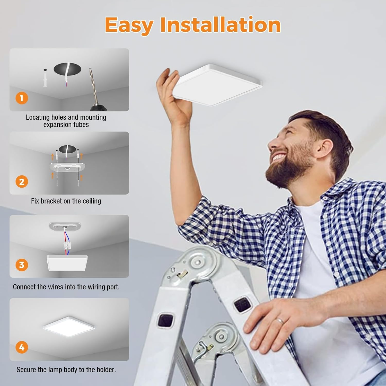 Zemty CLSF18 ceiling light installation guide, 4-step quick install for surface mount lights
