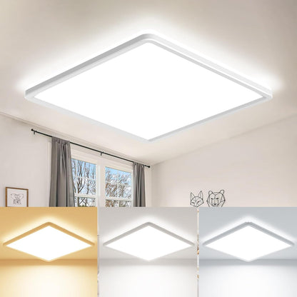 Zemty CLSF22 square LED ceiling light with edge backlight, 3 color temperature flush mount light
