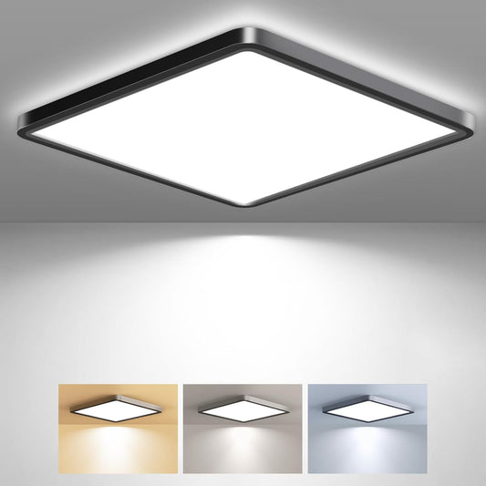 Zemty CLSF29 black rim square LED ceiling light, 3 color temperature flush mount light
