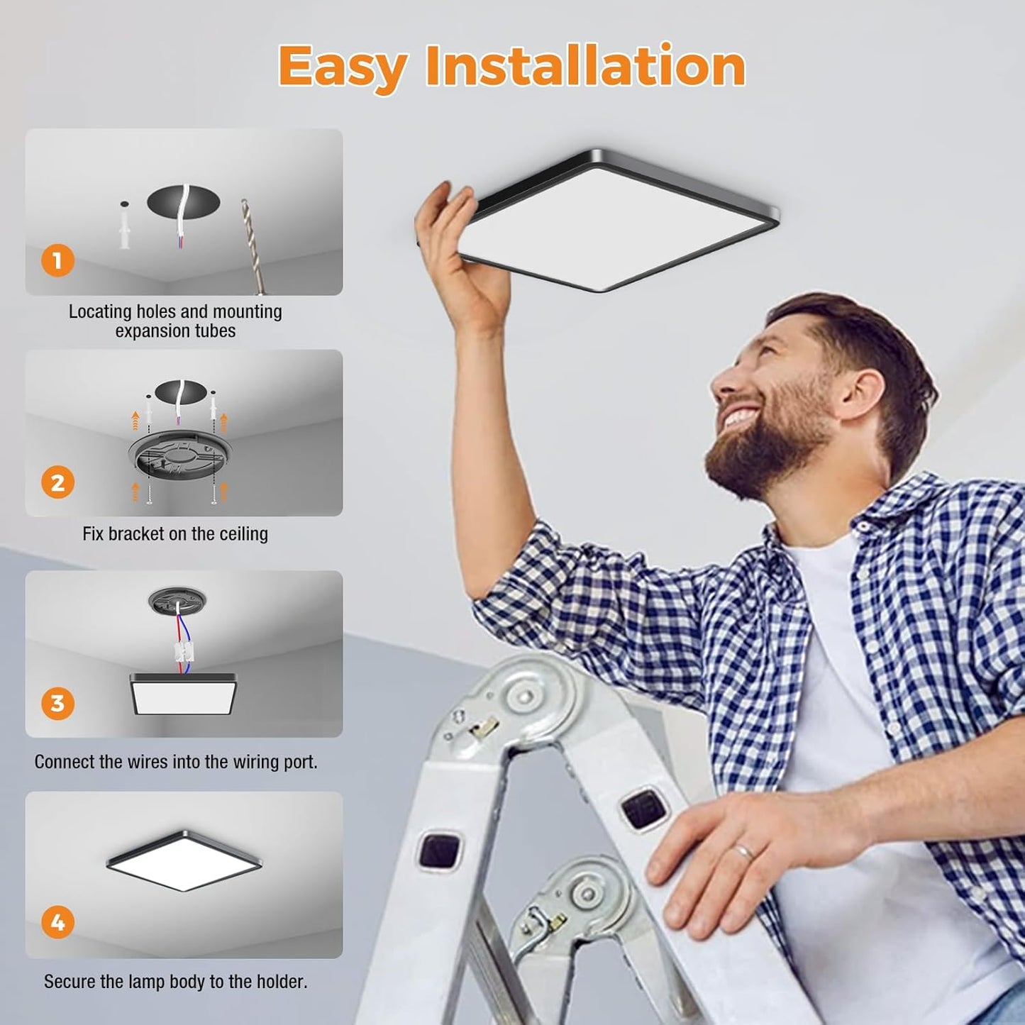 Zemty CLSF29 ceiling light installation guide, 4-step quick install for surface mount lights