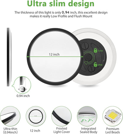 zemty LED Flush Mount Black Round Ceiling Light for Bedroom,Dining Room, Kitchen