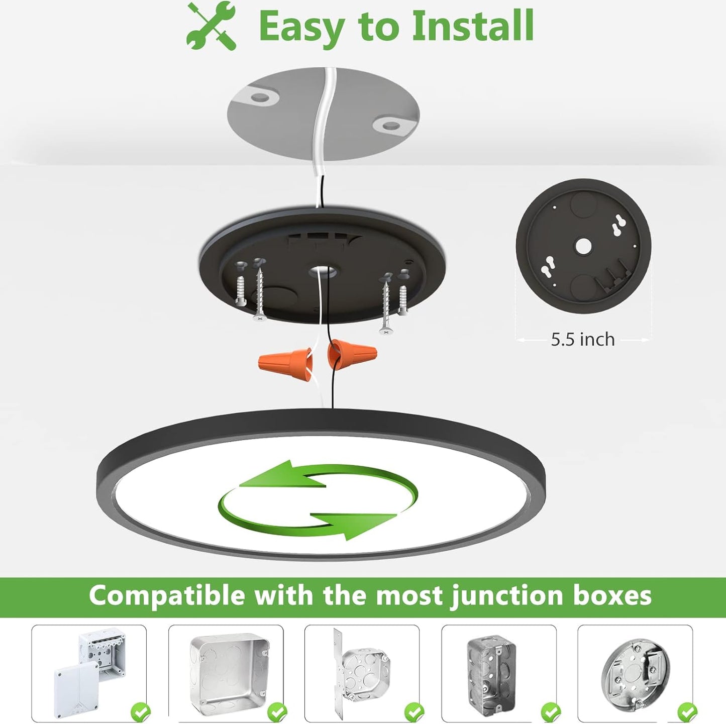 zemty LED Flush Mount Black Round Ceiling Light for Bedroom,Dining Room, Kitchen
