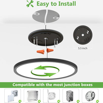 zemty LED Flush Mount Black Round Ceiling Light for Bedroom,Dining Room, Kitchen