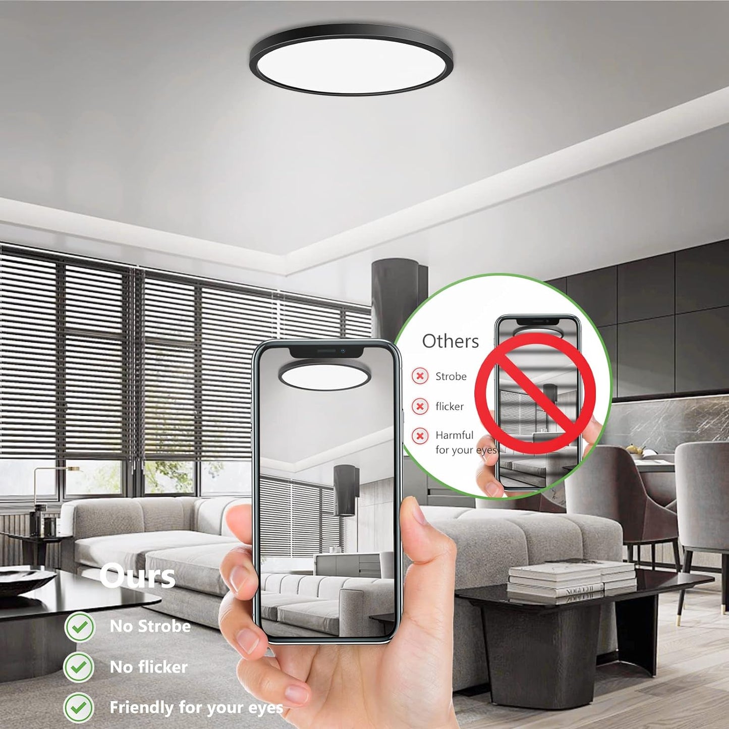 zemty LED Flush Mount Black Round Ceiling Light for Bedroom,Dining Room, Kitchen