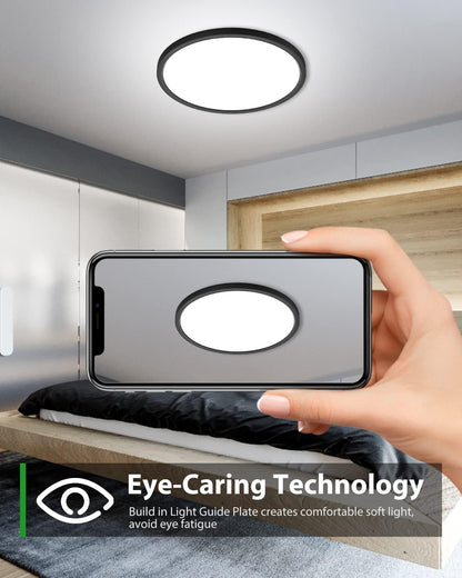 zemty LED Flush Mount Ceiling Light Thin Round Flat Black for Hallway, Kitchens, Stairwells, Bedrooms