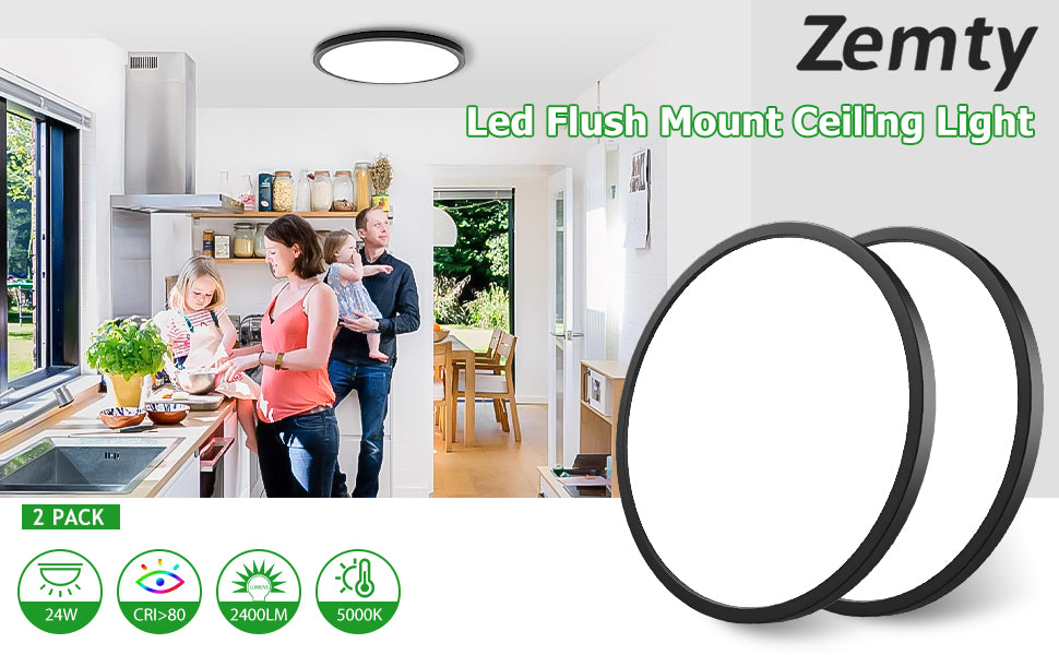 zemty LED Flush Mount Ceiling Light Thin Round Flat Black for Hallway, Kitchens, Stairwells, Bedrooms